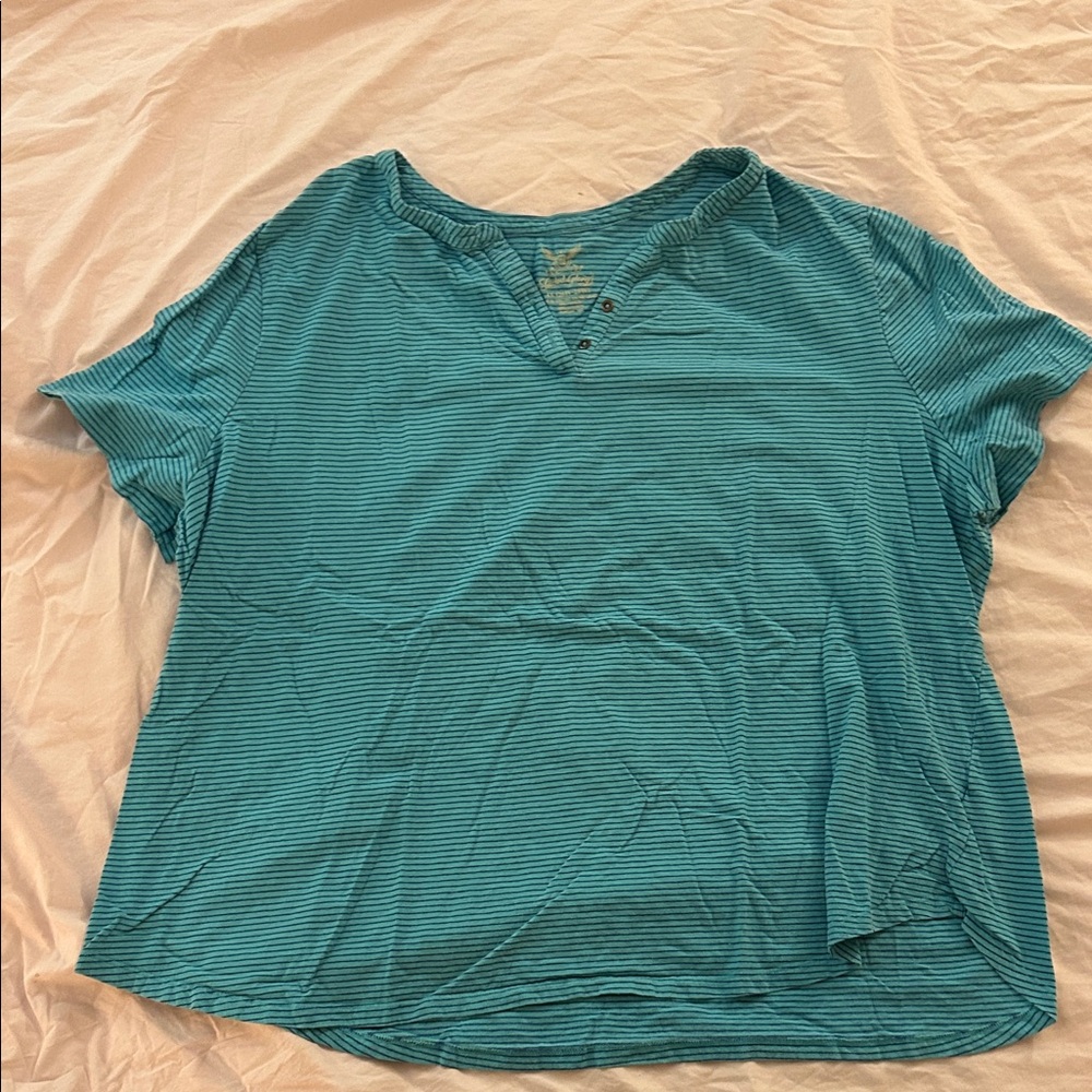 Faded Glory Aqua Striped Short Sleeve Top